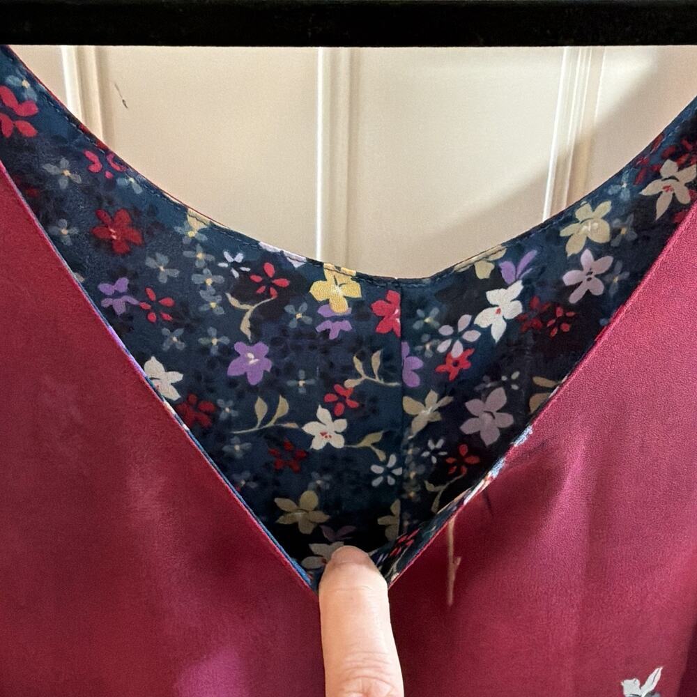 Women's Vintage 90s Reversible Floral Maroon & Blue Midi Dress - Picture 2 of 16